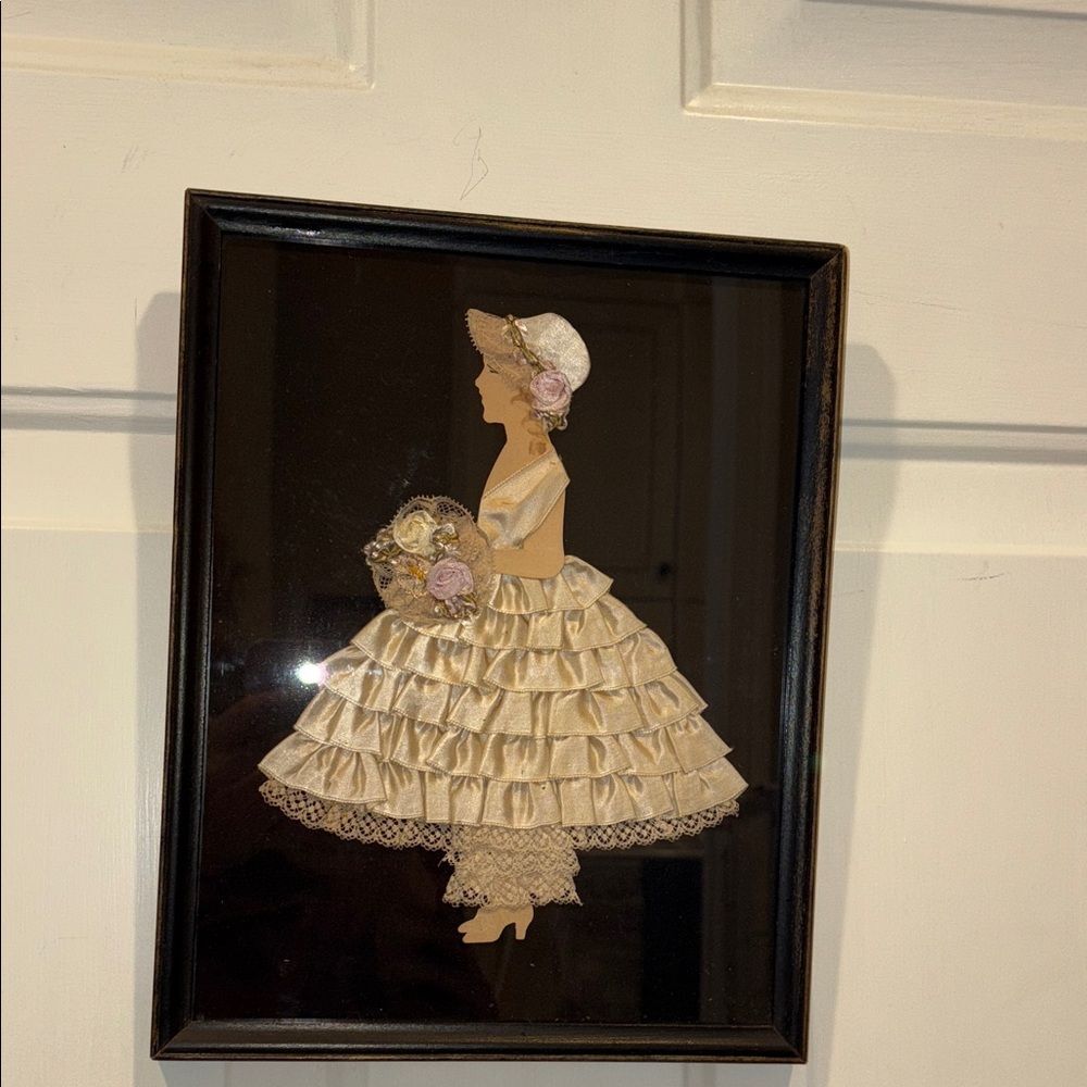 Vintage Framed Lady Silhouette Ribbon Art